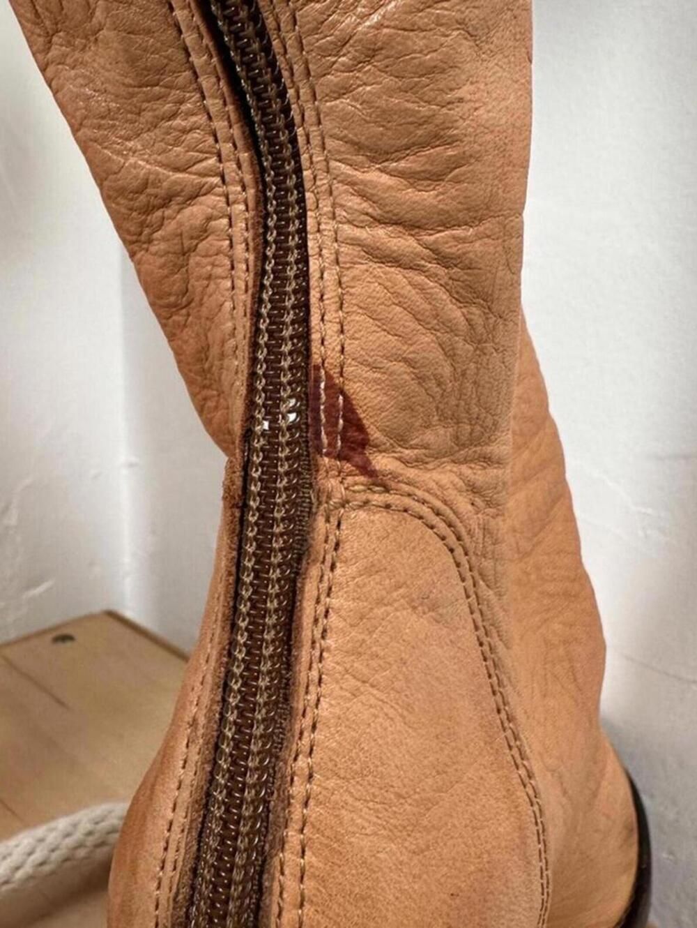Free People Elle Slouch Soft Leather Back Zipper Stacked Heel Midi Boot 36 - Picture 11 of 15